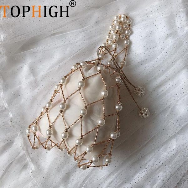 

shoulder bags igh net bag fashion white tote for women 2021 summer hollow out pearl casual handbag