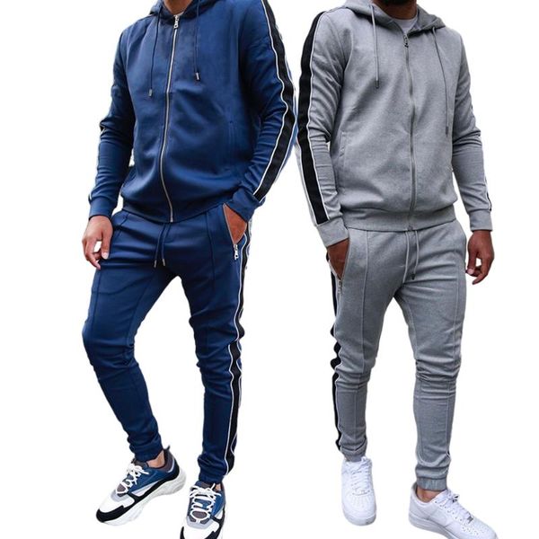 

gym clothing sport suit men hoodie and sweatpant casual tracksuit set male running sportswear jogging suits, White;black