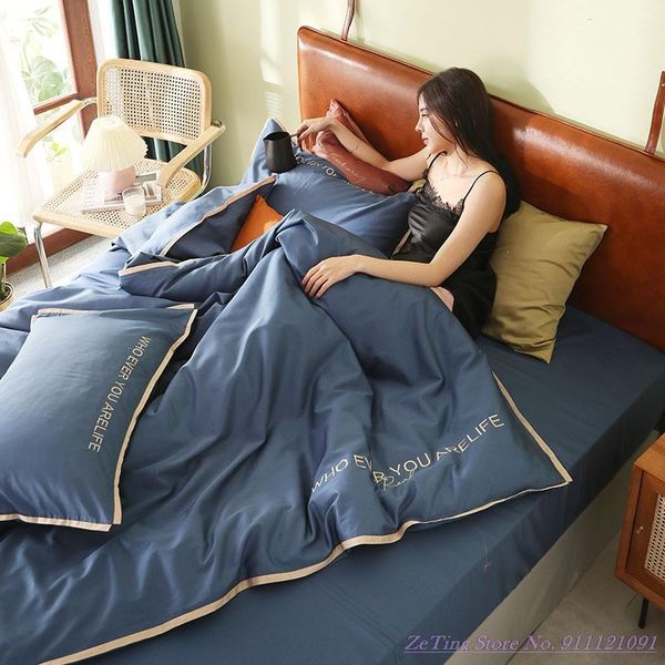 

bedding sets 1.8m beddingset 4pcs purecolor pink gray 60tc long-staple cotton embroidered duvet cover light luxury simple pure