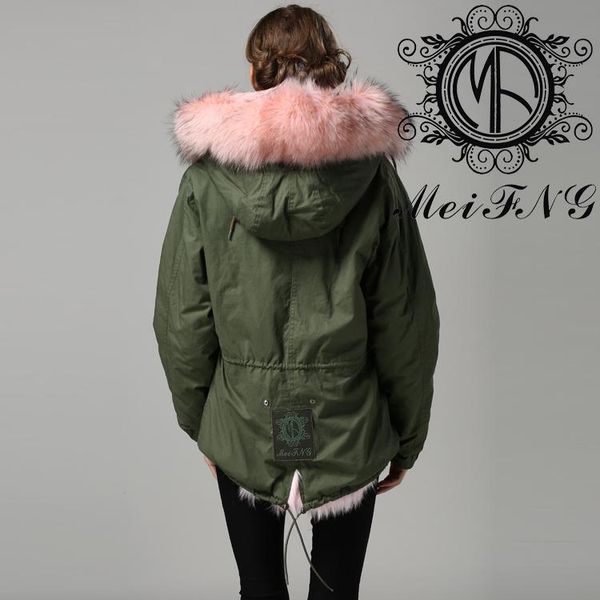 

women's fur & faux ladies likable parka short real girls clothing windproof, Black