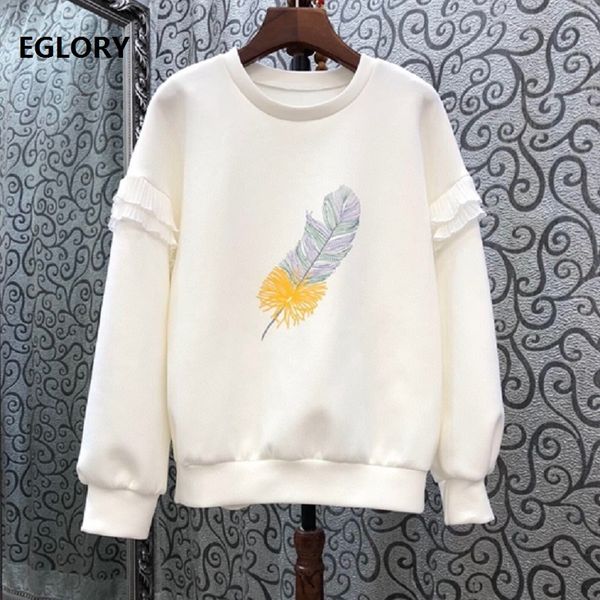 

sweaters sweatshirts autumn winter fashion outwear women feathers print long sleeve casual basic coat outerwear, White;black