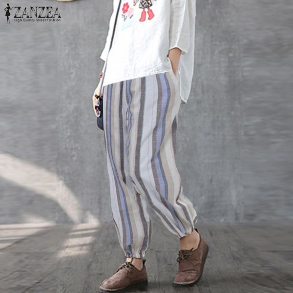 

capris stylish women wide leg 2021 summer drawstring elastic waist casual striped bottoms loose pants oversize 5xl, Black;white