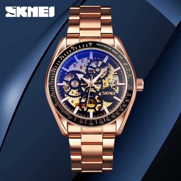

time beauty fashion automatic hollow new steel belt men's mechanical watch, Slivery;brown