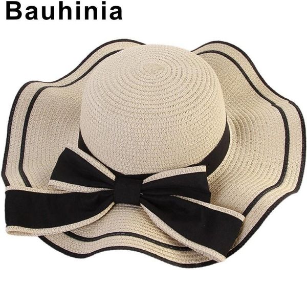 

bauhinia brand summer big-brimmed hat, -side bow, ladies beach sunshade, breathable ribbon, straw hat wide brim hats, Blue;gray