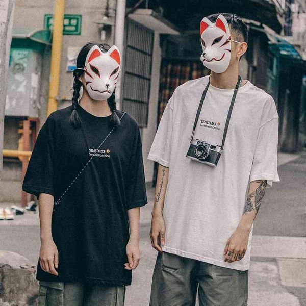 

cat and mouse print summer 2021 new short sleeve men's trend versatile t-shirt youth loose 5-sleeve, White;black