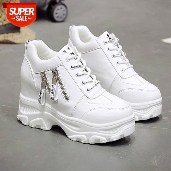 

platform women shoes 2019 new fashion dad shoes spring female casual sneakers wedge high heel beige/white sneakers zipper #cm7e