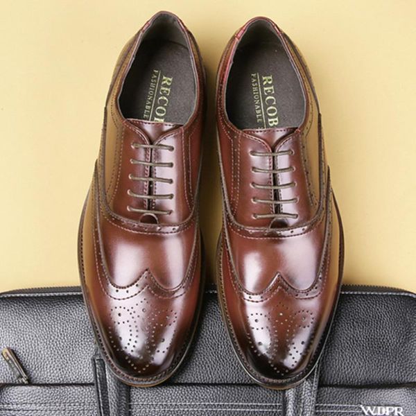 

dress shoes men's quality cowhide leather brogue british business soft man formal, Black