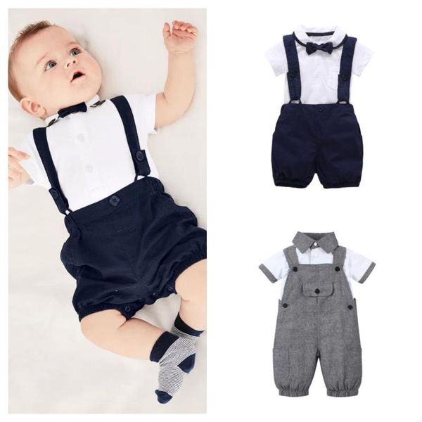 

clothing sets infant baby boy clothes gentleman cotton short sleeve t shirt and overalls born for summer outfits, White