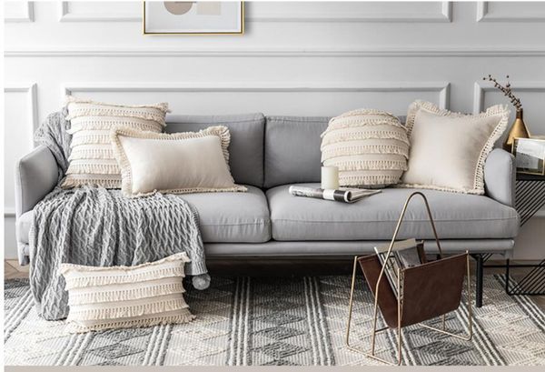 

cushion/decorative pillow tassel pillowcase nordic cotton and linen cushion cover girl pastoral small fresh square ethnic