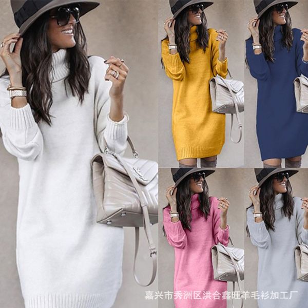 

fashion sweater women's 2021 mid long high collar slim girl, White;black