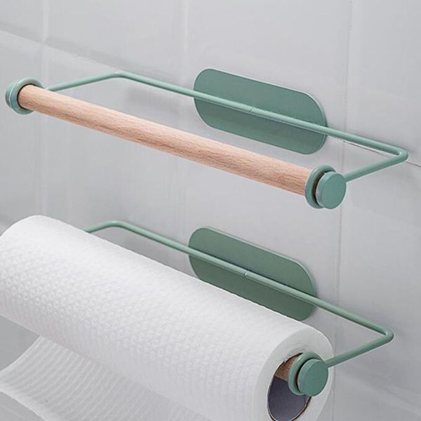 

towel racks kitchen paper rack wrought iron wall-mounted oil-absorbing cling film perforated rag roll storage