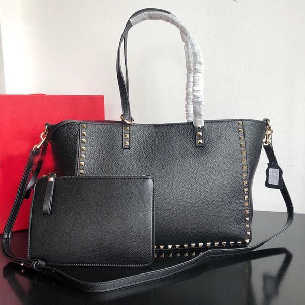 

designer luxury bag portable messenger bag women handbag bags classic rivet cowhide litchi pattern interior zipper high women's leather, Red;black