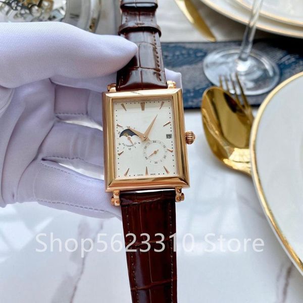 

wristwatches fashion moon phase wrist watch men mechanical automatic tourbillon watches waterproof clock crystal sun star calendar dial, Slivery;brown