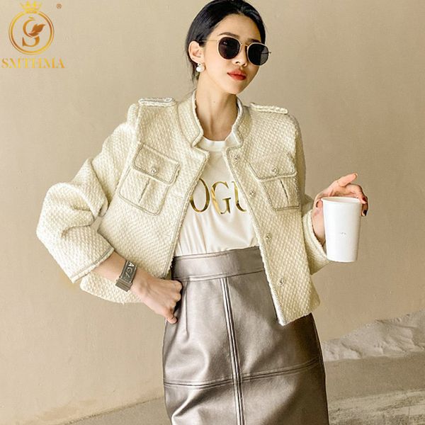 

autumn and winter white coat women short ladies runway style diamond wool tweed woven jacket 210520, Black;brown