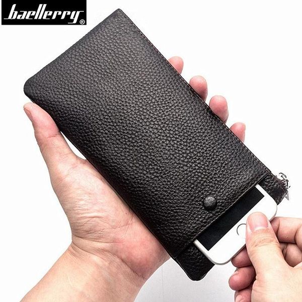 

wallets baellerry genuine leather soft men male clutch wallet with phone coin pocket casual man purse card holder, Red;black