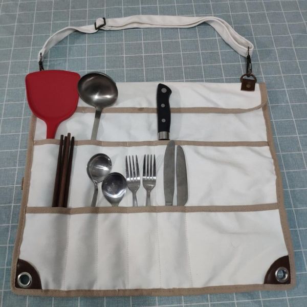 

cutlery hanging bag canvas portable foldable barbecue cookware storage fast delivery drop bags