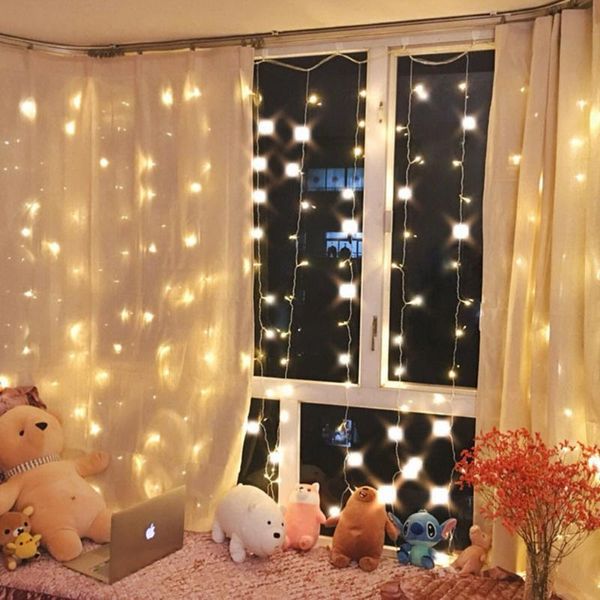 Decorazione per feste a 300 LED Warm White Light Romantic Christmas Wedding Curtain String -