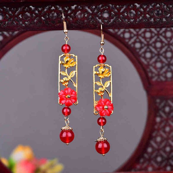 

charms earrings wind long temperament red women's hanfu jewelry bride, Golden