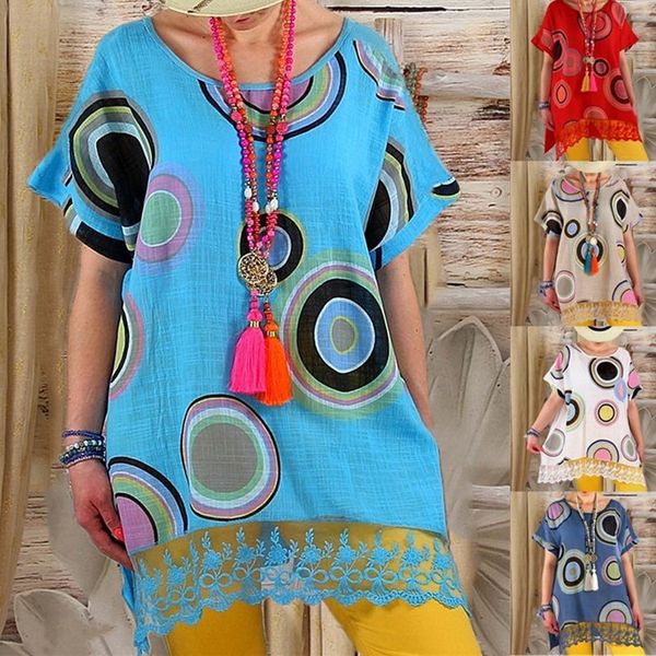 

2021 summer big wave point lace hem women's top, White