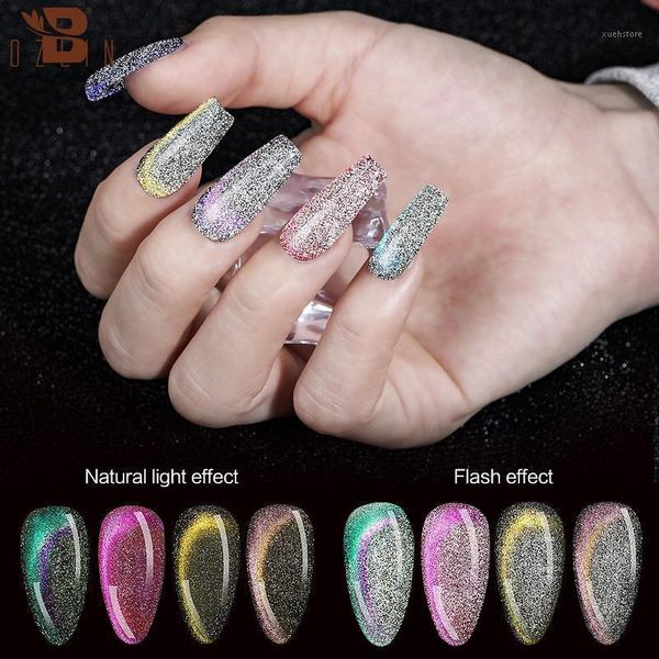 

disco reflectiv glitter gel nail polish 7.3ml rainbow cat eye soak off magnetic uv auroras laser art base1, Red;pink