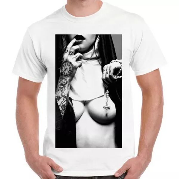 

nun cross tattoo funny novelty men women t shirt 2834, White;black