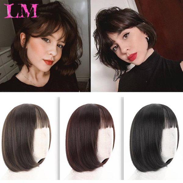 

synthetic wigs lm bangs straight short hair bob isee malaysian natural color, Black