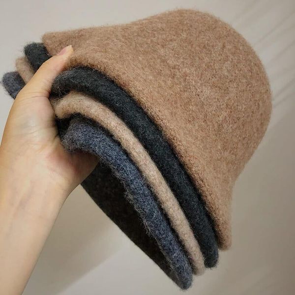 

wide brim hats autumn winter women's bucket hat thick wool fisherman women japanese foldable bob caps vintage felt my1922, Blue;gray