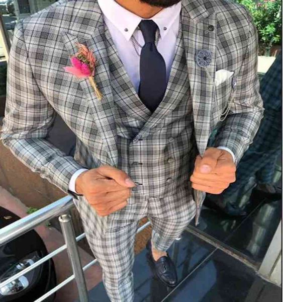 

men's suits & blazers tailor made plaid mens classic formal business blazer wedding groom tuxedo 3 piece sets costume homme (jacket+ves, White;black