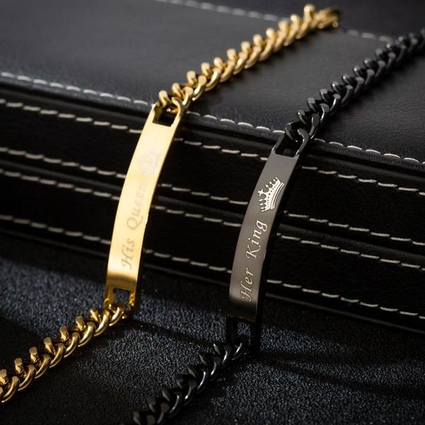 

link, chain valentine's day gift women's male stainless steel lovers couple bracelet for men femmo on hands jewelry, Black