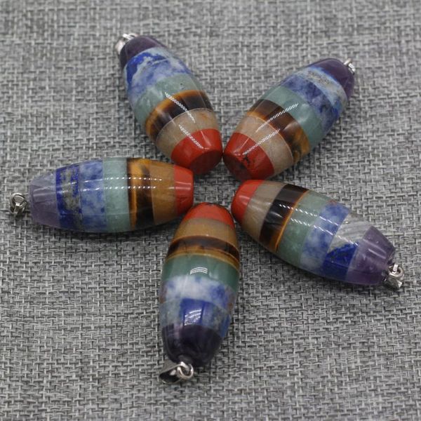 

charms wholesale5pcs natural stone pillar shaped stripe reiki healing gem pendant making necklace jewelry gift decoration, Bronze;silver