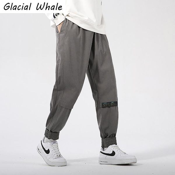 

men's pants glacialwhale mens baggy men 2021 solid plain sports hip hop trousers japanese streetwear casual male harem for, Black