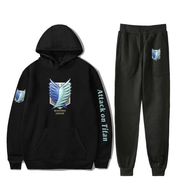 

men's tracksuits anime attack on titan tracksuit men set shingeki no kyojin print two piece and pants sweat suit male sporting suits, Gray