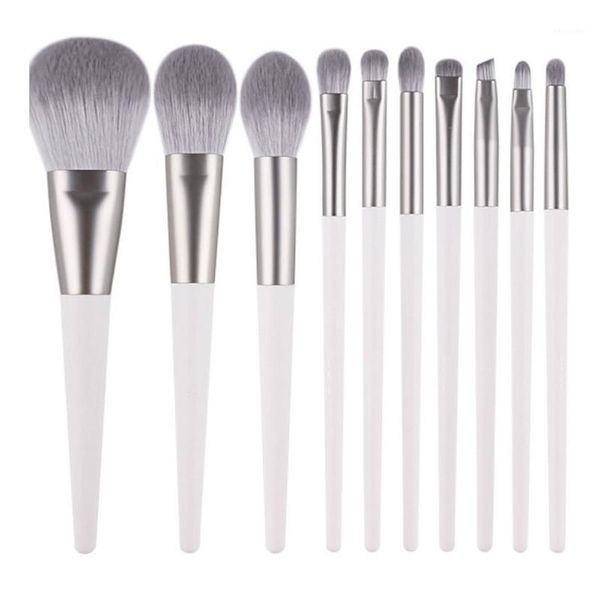 

10pcs cosmetic makeup brush set fiber bristles with wood handle for foundation blending blush concealer eye shadow grey1