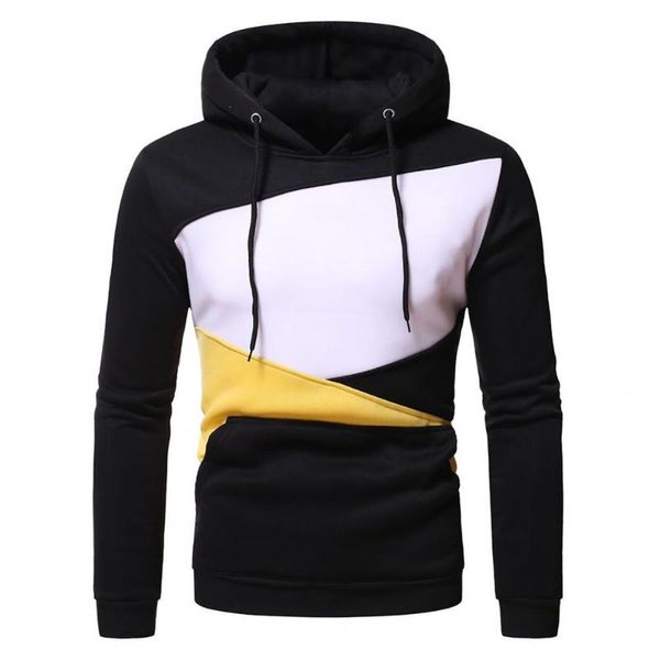 

men's hoodies & sweatshirts 2021 men sweatshirt front pocket long sleeve drawstring pullover thin fleece lining patchwork hooded outerw, Black