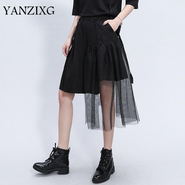 

women's pants & capris 2021 spring fashion solid color mesh splice knee length vintage loose irregular casual temperament bottom tide v, Black;white
