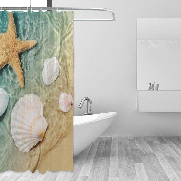 

waterproof shower curtain starfish and seashell summer beach bath room curtains set quick drying with 12 premium plastic hooks