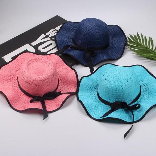 

bowknot beach straw sun hats summer women wide brim beach hats floppy foldable caps outdoor travel vacation casual straw capstta874, Blue;gray