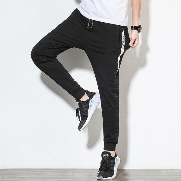 

elastic casual pants men full sportswear cotton mens slim fit workout skinny sweatpants trousers cotton/polyester k56 men's, Black