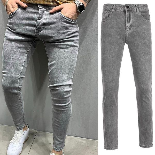 

men's pants fashion denim cotton grey wash hip hop work trousers jeans spring and autumn stretch skinny pencil ropa hombre, Black