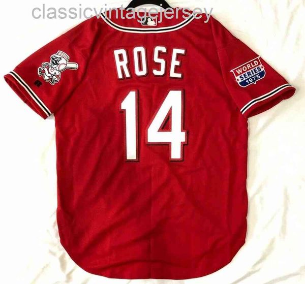 Homens homens crianças Pete Rose Russell Athletic Vintage Red Jersey Bordado Novo Jerseys de beisebol