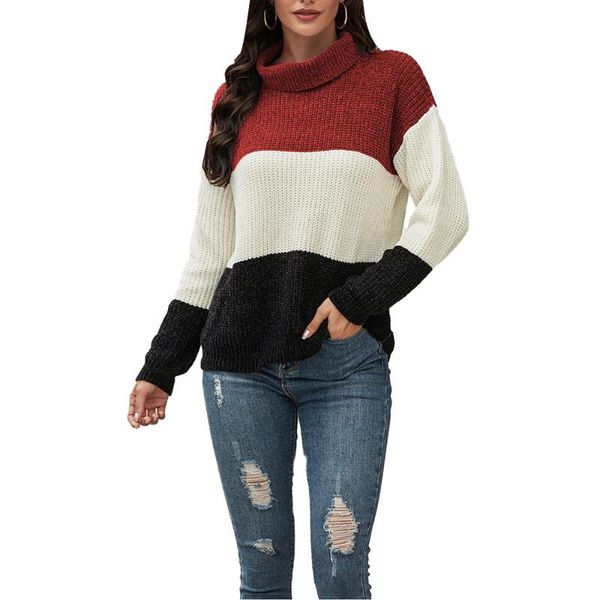 

women's sweaters autumn winter thick high neck knitted 3 color patchwork pullover coats female outwear wdc5463, White;black