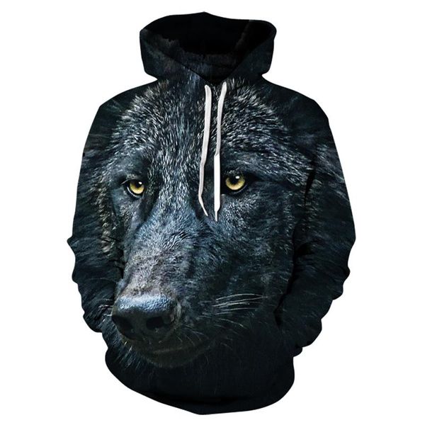 

men's hoodies & sweatshirts hoodie sweatshirt spring and autumn 3d wolf print hip hop casual long sleeve pullover fashion streetwear, Black