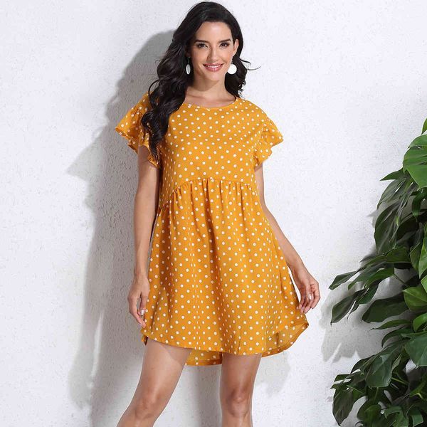 

women's plus size hy85125# yellow dot pattern pleated large high waist floral casual