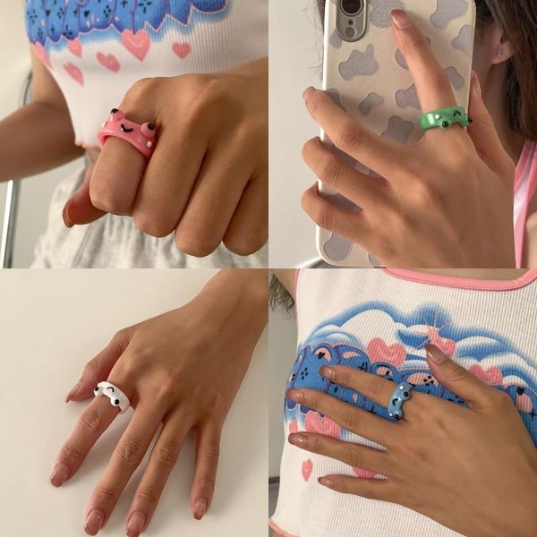 

cluster rings acrylic frog ring polymer clay resin for girls animal jewelry women summer fashion travel gifts, Golden;silver