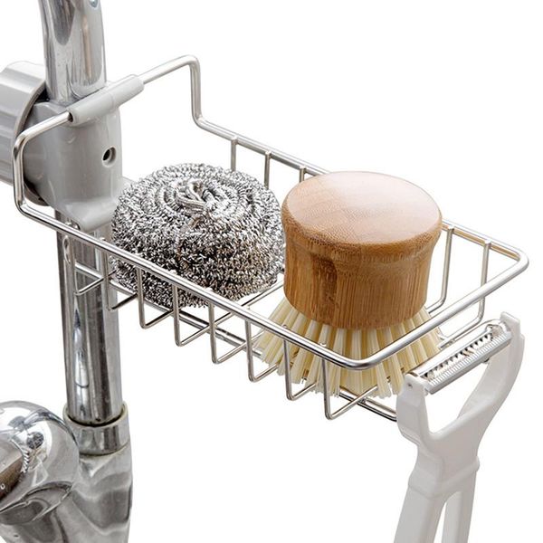 

adjustable faucet drainage shelf stainless steel kitchen sundries storage rack for bathroom soap rag and sponge organize holder & organizati