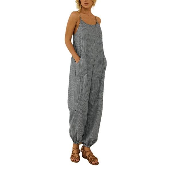 

women's jumpsuits & rompers casual striped jumpsuit women overalls vertical stripes printing with pocket adjustable shoulder strap loos, Black;white