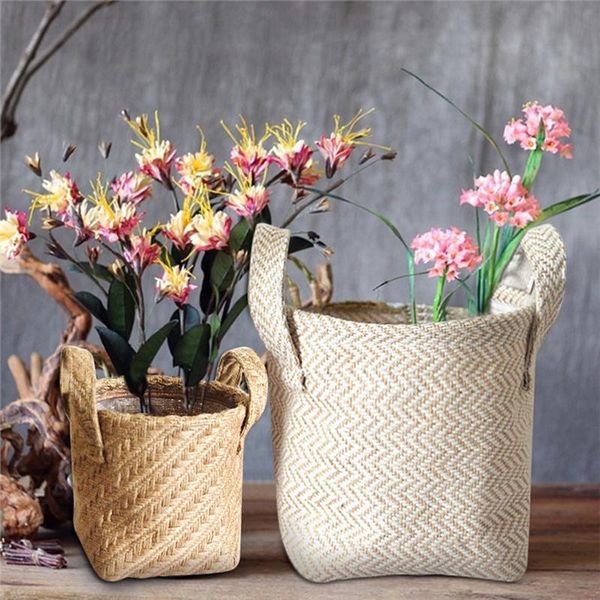 

storage baskets multifunction small & large braided jute cloth basket flowerpot cotton and linen blended deskbox