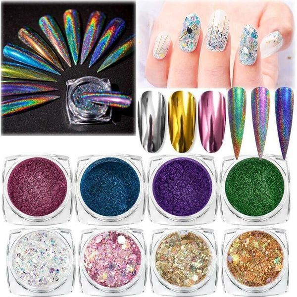 

holographics powder nails laser silver pink glitter chrome nail shining gel polish flakes for pigment1, Silver;gold