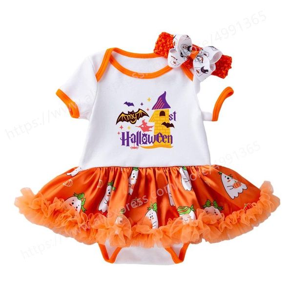 

girl's dresses baby girls dress born pumpkin romper 1st year halloween costume cosplay with headband, Red;yellow