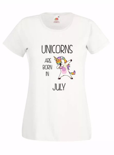 

j2078 t-shirt unicorns are born in july birthday unicorn, White;black